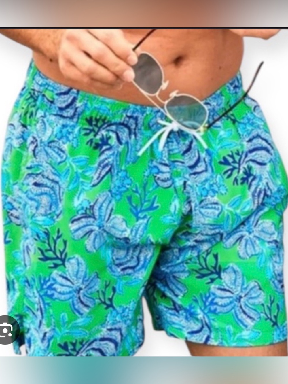 Lilly Pulitzer Green and Blue Floral Swim Trunks
